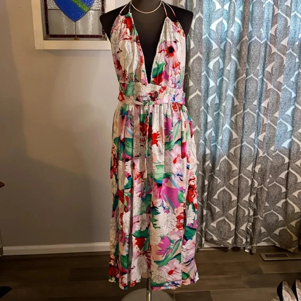 America & Beyond Hawaiian print halter dress